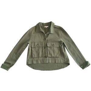 Gianni Bini Army Green‎ Button Cropped Jacket Pockets Sz M Indie Utility Cottage